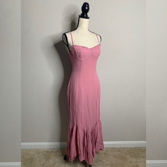 Reformation Aiko Pink Pleated Hem Midi Dress - Picture 5 of 14